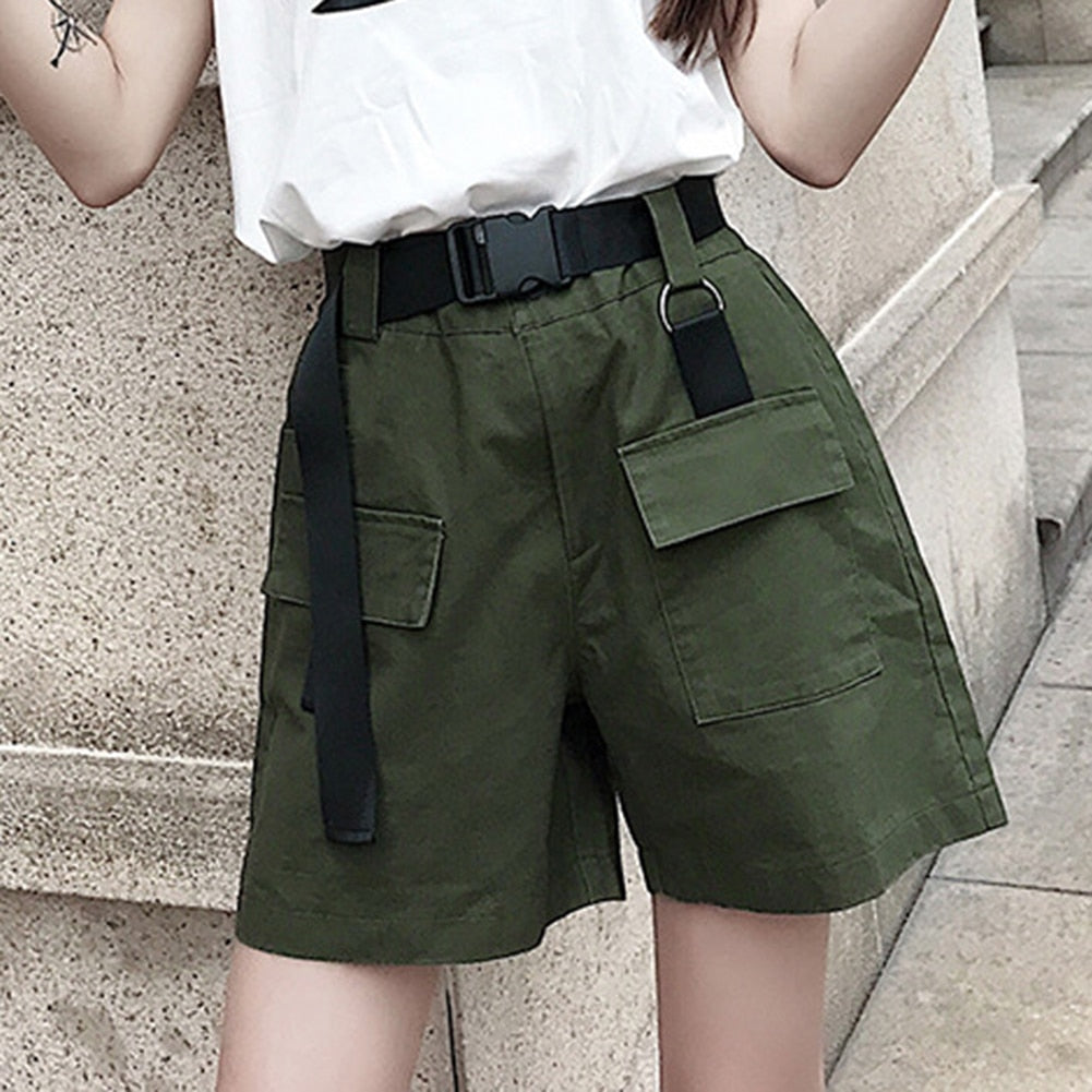 Plus Size Women Summer Shorts With Belt 2019 Fashion Casual Streetwear Cargo Shorts Feminino Army Green Short Femme short mujer