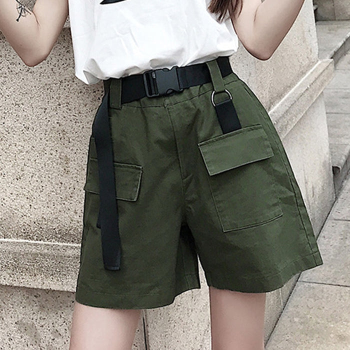 Plus Size Women Summer Shorts With Belt 2019 Fashion Casual Streetwear Cargo Shorts Feminino Army Green Short Femme short mujer