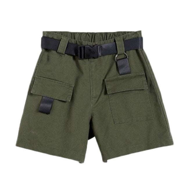 Plus Size Women Summer Shorts With Belt 2019 Fashion Casual Streetwear Cargo Shorts Feminino Army Green Short Femme short mujer