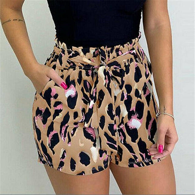 Women Leopard Printed Shorts New Sexy Sashes Summer Short Panties Sports Running Gym Short Pants Ladies' Fashion Pants Hot Sale
