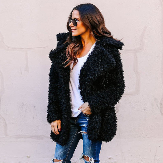Women Winter Plus Size Faux Fur Coat Bomber Jacket Trench Wool Teddy Coat Pink Overcoat Long Sleeve Vintage Outwear Mujer
