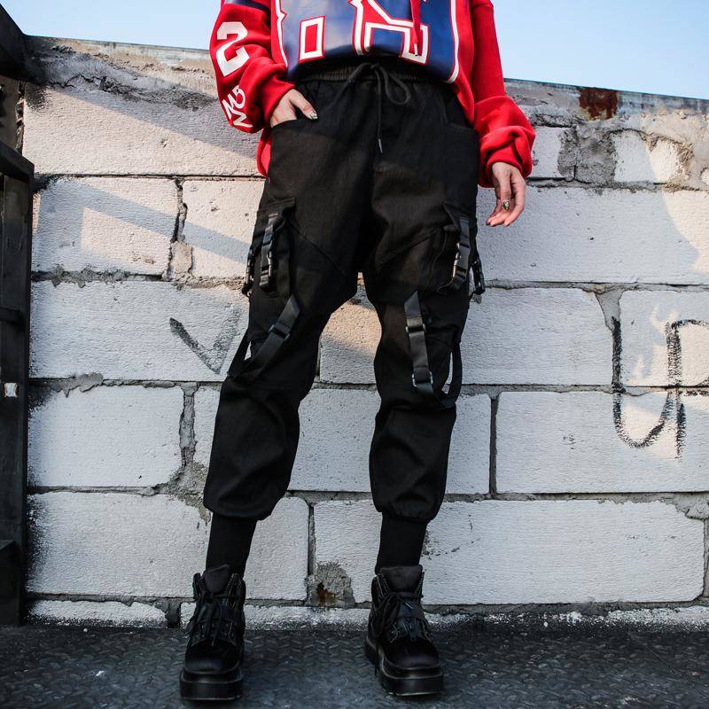 Black High Waist Cargo Pants Women Casual Punk Funny Pants Loose Streetwear Pencil Harajuku Pants Fashion Hip Hop Women Trousers