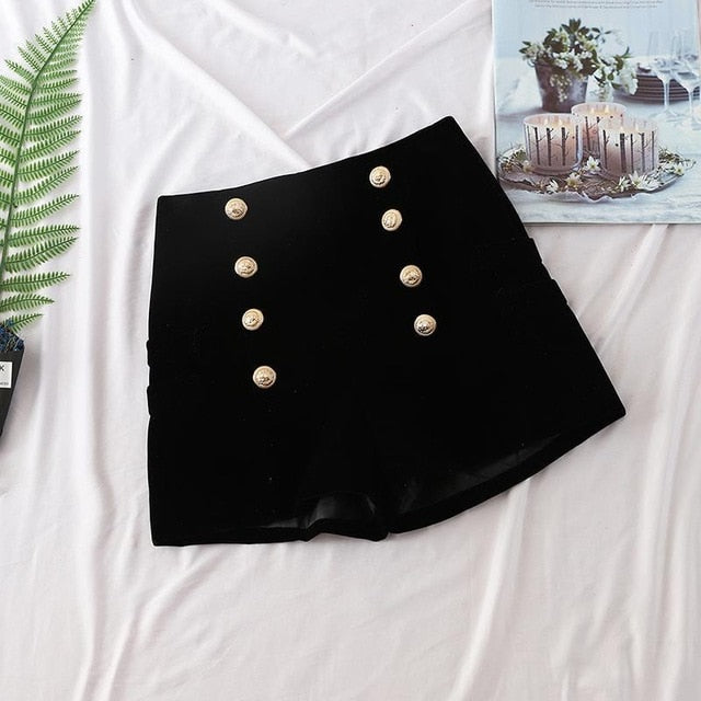 Double Breasted Velvet Shorts Women Outside 2018 New Autumn Wear High Waist Slim Casual Ladies Sexy Short Shorts Femme