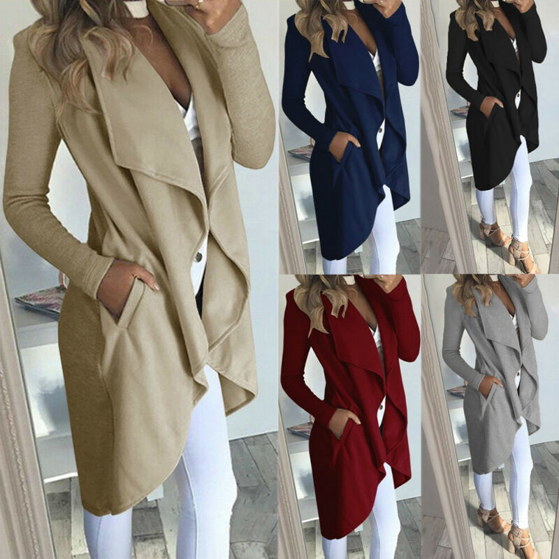 2019 Autumn Coat Women Elegant Long Waterfall Coat Jacket Women Long Sleeve Pocket Cardigan Overcoat Jumper Coat Women Plus Size