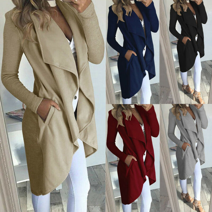 2019 Autumn Coat Women Elegant Long Waterfall Coat Jacket Women Long Sleeve Pocket Cardigan Overcoat Jumper Coat Women Plus Size