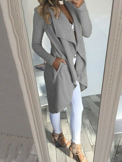 2019 Autumn Coat Women Elegant Long Waterfall Coat Jacket Women Long Sleeve Pocket Cardigan Overcoat Jumper Coat Women Plus Size