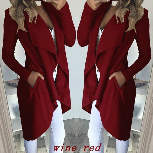 2019 Autumn Coat Women Elegant Long Waterfall Coat Jacket Women Long Sleeve Pocket Cardigan Overcoat Jumper Coat Women Plus Size