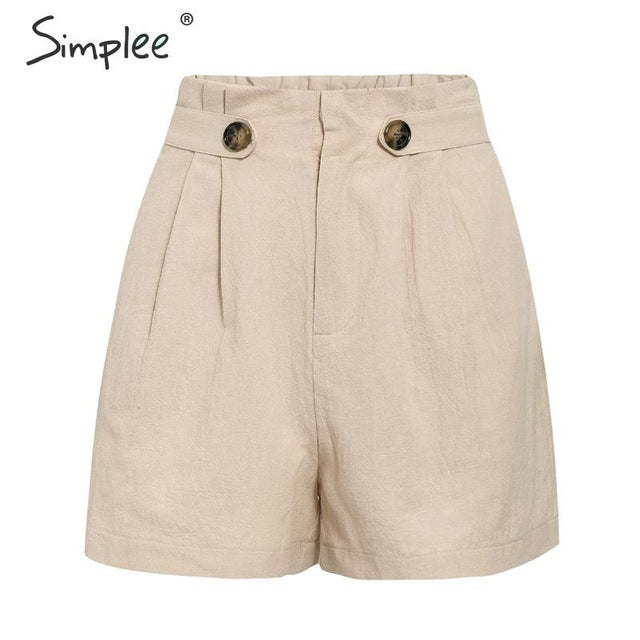 Simplee Casual solid women summer shorts Middle waist cotton female shorts Office work ladies buttons shorts streetwear bottoms