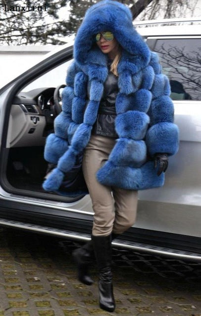 Women Winter Faux Fur Coat Cozy Jacket Open Front Hooded Thicken Pure Color Long Sleeve Warm Outwear Overcoat Plus Size