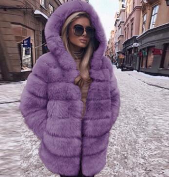 Women Winter Faux Fur Coat Cozy Jacket Open Front Hooded Thicken Pure Color Long Sleeve Warm Outwear Overcoat Plus Size
