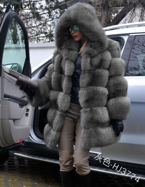 Women Winter Faux Fur Coat Cozy Jacket Open Front Hooded Thicken Pure Color Long Sleeve Warm Outwear Overcoat Plus Size