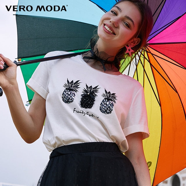 Vero Moda New Women's 100% Cotton Fruit Pattern 3D Print T-shirt | 319201555