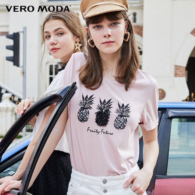Vero Moda New Women's 100% Cotton Fruit Pattern 3D Print T-shirt | 319201555