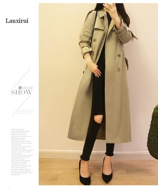 Real Photo Cloak Dust Coat Spring Women's Clothes Trench Coat Stylish Double Breasted Long Windbreakers Slim Waist Outerwear