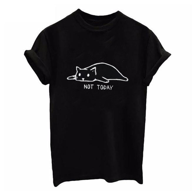 Women New Arrivals T-shirt Woman Tee Tops Casual Female Tshirt Plus Size XS-XXXXL Harajuku NOT TODAY Cute Cat Print T Shirt