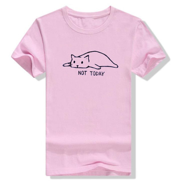 Women New Arrivals T-shirt Woman Tee Tops Casual Female Tshirt Plus Size XS-XXXXL Harajuku NOT TODAY Cute Cat Print T Shirt
