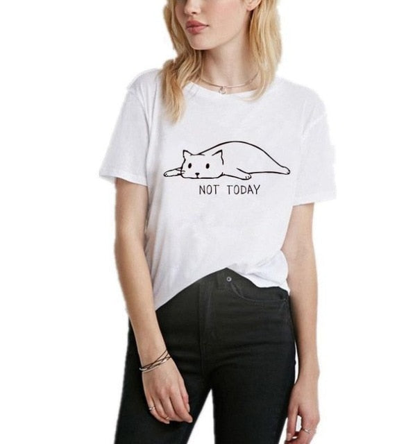 Women New Arrivals T-shirt Woman Tee Tops Casual Female Tshirt Plus Size XS-XXXXL Harajuku NOT TODAY Cute Cat Print T Shirt