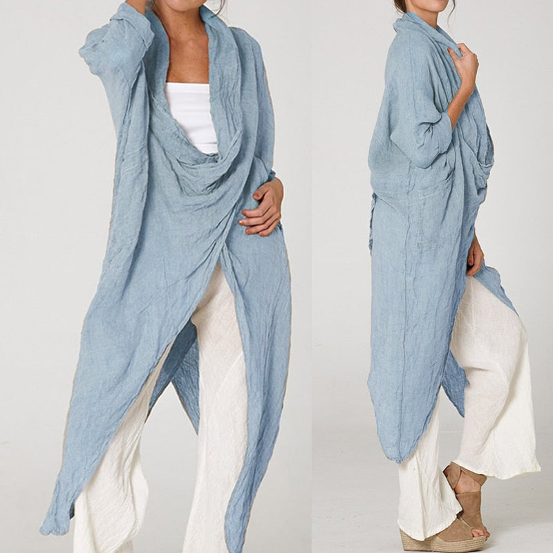 2019 Celmia Plus Size Women Tops and Blouses Vintage Long Shirt Casual Cowl Neck Long Sleeve Loose Asymmetrical Blusas Femininas