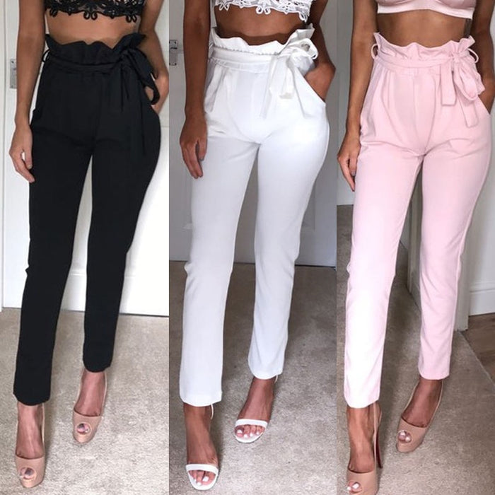 2020 Fashion Women Pants Spring Autumn Pencil Trousers Solid Ladies Drawstring High Waist Pants Streetwear Office Lady Trousers
