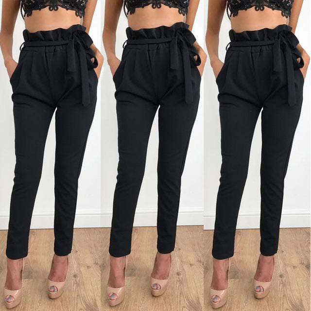 2020 Fashion Women Pants Spring Autumn Pencil Trousers Solid Ladies Drawstring High Waist Pants Streetwear Office Lady Trousers