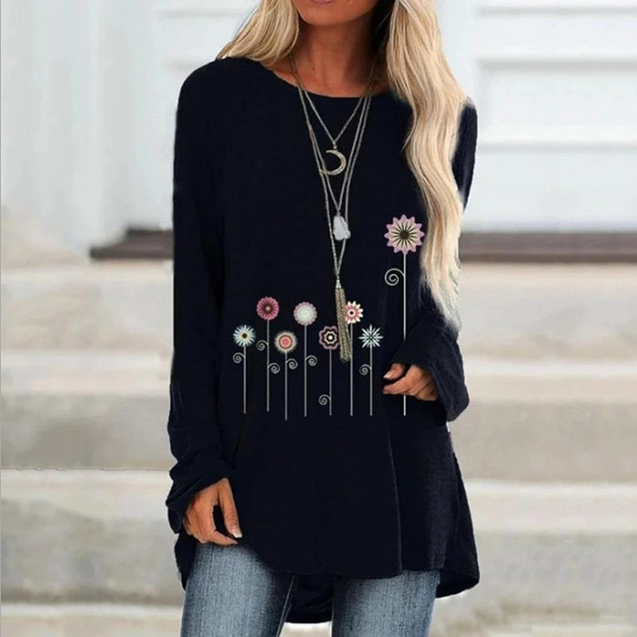 New Autumn Floral Print Loose Tshirts Women Long Sleeve Casual T Shirts Plus Size S-5XL Female Shirts 2019 Women Clothes Tops
