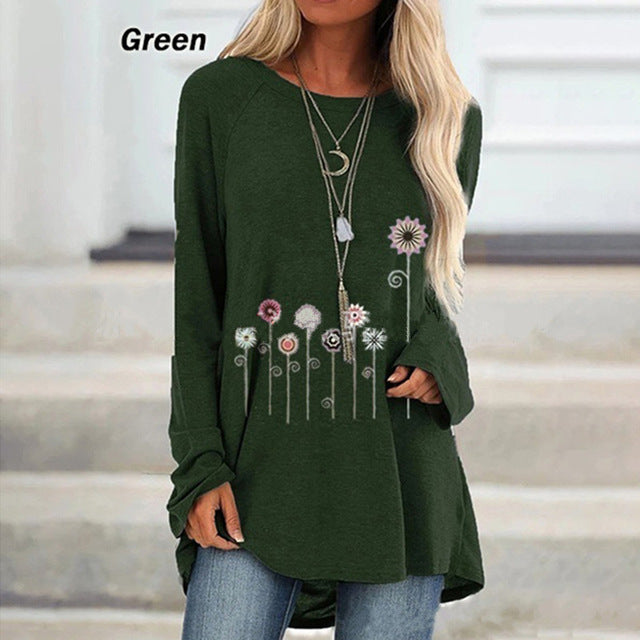 New Autumn Floral Print Loose Tshirts Women Long Sleeve Casual T Shirts Plus Size S-5XL Female Shirts 2019 Women Clothes Tops