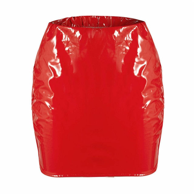 Women PU Leather Skirts Red Pink Orange High Waist Slim Pencil Skirts Vintage Bodycon Mini Skirts Sexy Clubwear Wholesale
