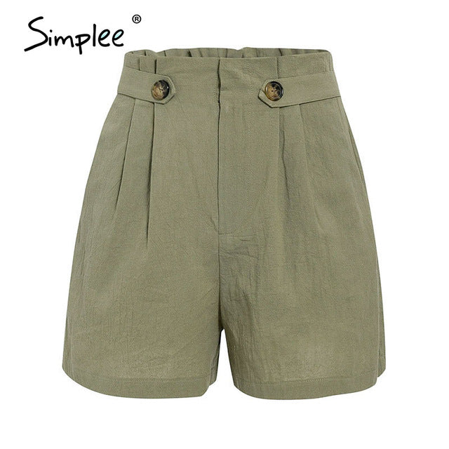 Simplee Casual solid women summer shorts Middle waist cotton female shorts Office work ladies buttons shorts streetwear bottoms