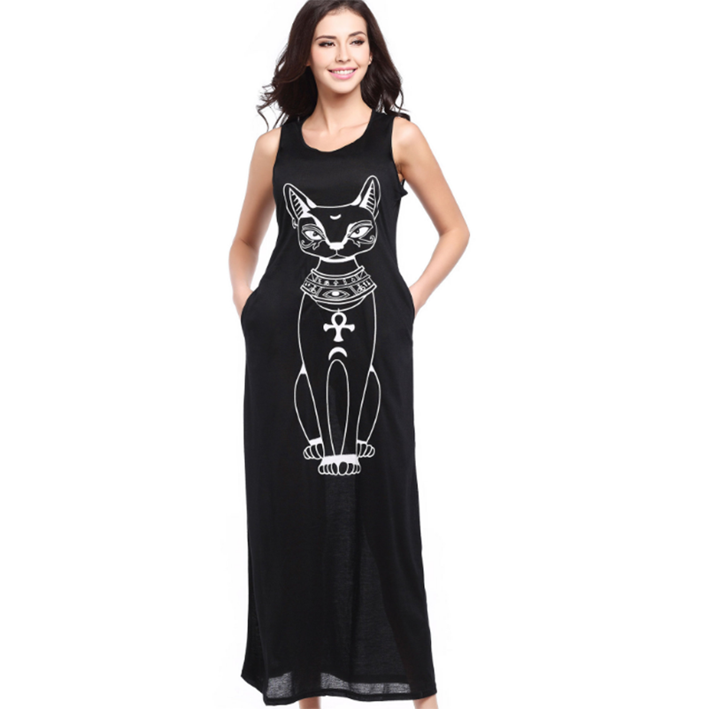 Dress Style Size Summer O Casual female Sleeveless 2020 Long Cartoon Maxi Women Plus Loose Size Neck Fashion Tank dresses