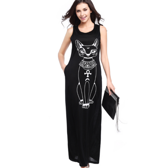 Dress Style Size Summer O Casual female Sleeveless 2020 Long Cartoon Maxi Women Plus Loose Size Neck Fashion Tank dresses
