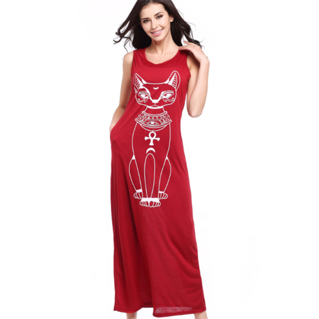Dress Style Size Summer O Casual female Sleeveless 2020 Long Cartoon Maxi Women Plus Loose Size Neck Fashion Tank dresses