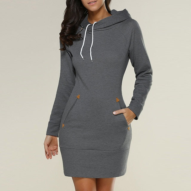 The Factory Supplies Solid Zippers Dress Cotton Above Knee Regular Empire 2020 Long Sleeve Fashion Female Clothing Harajuku