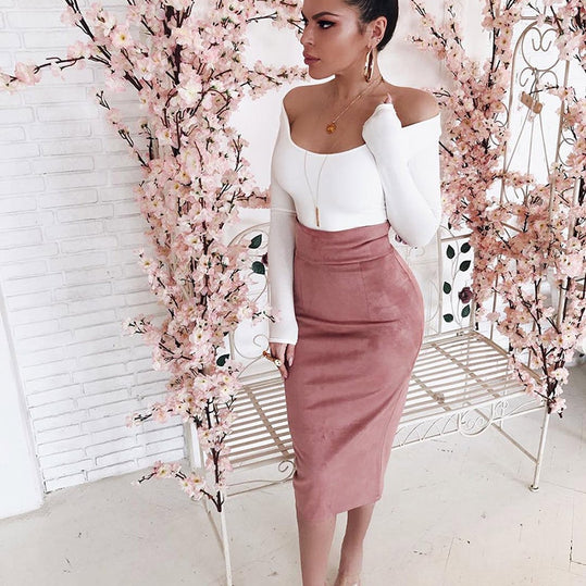 Elegant Women High Wasit Skirt Office Lady Slim Fit Tube Party Club Casual Back Slit Midi Pencil Skirt