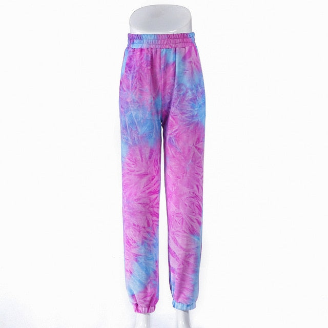 HOUZHOU Neon Tie Dye Pants Women Baggy Bunch Legs Casual Sweatpants Loose High Waist Trousers Contrast Joggers Women Streetwear