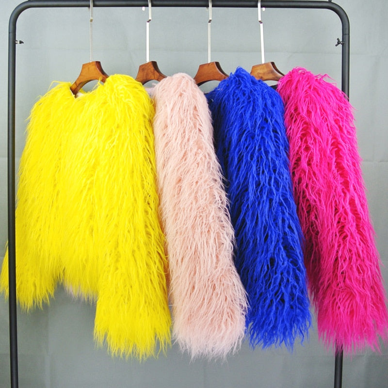 ZADORIN Colorful Boho Furry Faux Fur Coat Plus Size Women Fur Coats Autumn Winter Pink Faux Fur Shaggy Jacket fourrure bontjas
