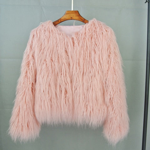 ZADORIN Colorful Boho Furry Faux Fur Coat Plus Size Women Fur Coats Autumn Winter Pink Faux Fur Shaggy Jacket fourrure bontjas