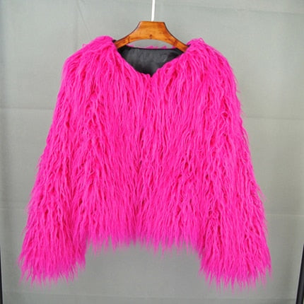 ZADORIN Colorful Boho Furry Faux Fur Coat Plus Size Women Fur Coats Autumn Winter Pink Faux Fur Shaggy Jacket fourrure bontjas