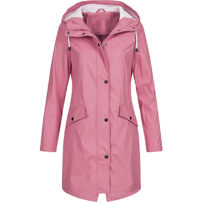 Women Fashion Long Sleeve Hooded Raincoat Windbreaker Hiking Ladies Casual Solid Color Outdoor Waterproof Trench Coats
