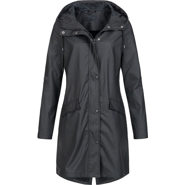 Women Fashion Long Sleeve Hooded Raincoat Windbreaker Hiking Ladies Casual Solid Color Outdoor Waterproof Trench Coats