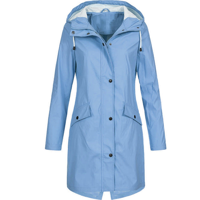 Women Fashion Long Sleeve Hooded Raincoat Windbreaker Hiking Ladies Casual Solid Color Outdoor Waterproof Trench Coats