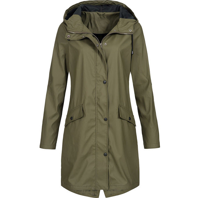 Women Fashion Long Sleeve Hooded Raincoat Windbreaker Hiking Ladies Casual Solid Color Outdoor Waterproof Trench Coats