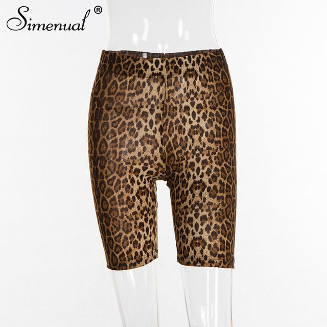 Simenual High Waist Casual Biker Shorts Summer 2019 Women Short Pants Leopard Fitness Cycling Shorts Sexy Skinny Printed Femme
