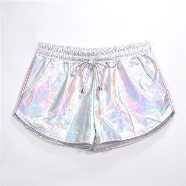 Women Shiny Metallic Hot Shorts 2019 Summer Holographic Wet Look Casual Elastic Drawstring Festival Rave Booty Shorts