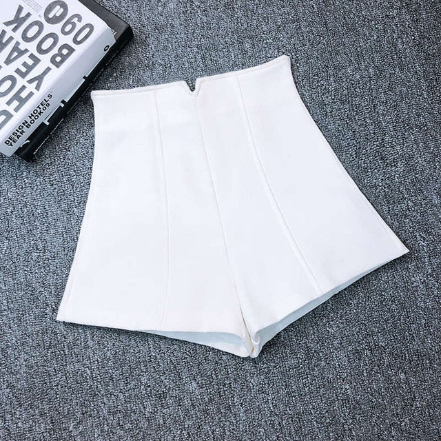 White Black Stretch Suit Shorts Women New Mini Short Femme High Waist Shorts Women Hotpants Elegant Wide Leg Summer Shorts C5378