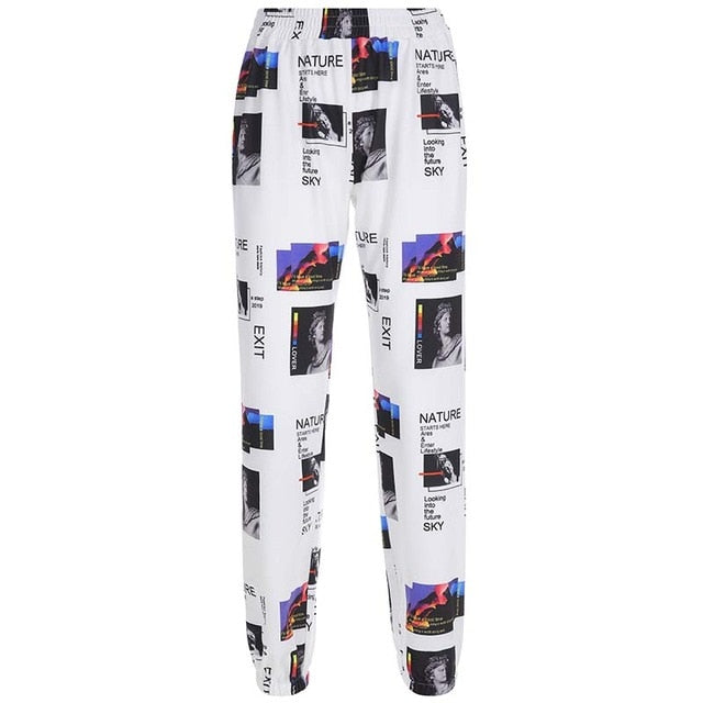 SUCHCUTE Cargo Pants Women With Print Wide Leg Trousers High Street Punk Female Breeche Harajuku Harem Pant Pantalon Cargo Femme